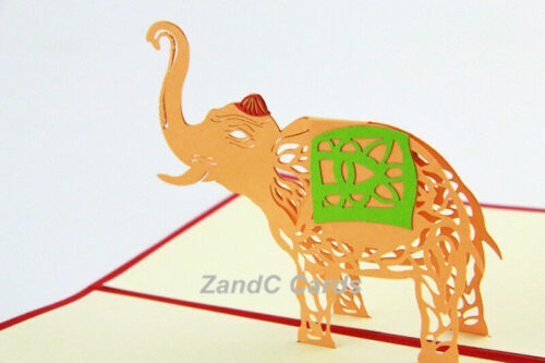 Tarjeta de felicitación emergente de elefante 3D hecha a mano tarjeta de kirigami todas las ocasiones animal zoológico  - Imagen 1 de 4