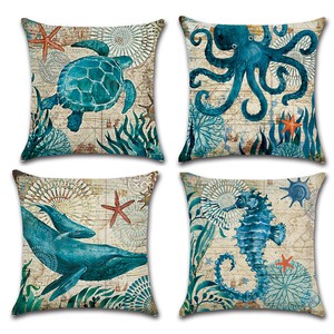 Ocean Sea Octopus Starfish Turtle Print Pillow Covers Pillow Case