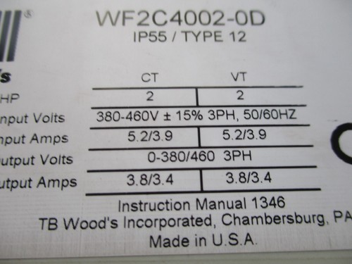 TB WOOD'S E-TRAC WF2 UNIDAD VECTORIAL SIN SENSOR 2HP TIPO 12 WF2C4002-0D - Imagen 5 de 6