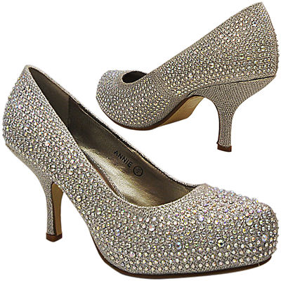 NEW WOMENS LADIES LOW HEEL BRIDAL PROM WEDDING