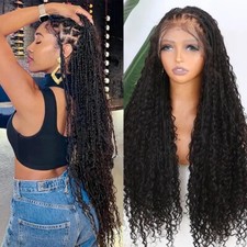 Boho Box Braids Wig HD Full Lace Braided Wig Virgin Human Hair Curly Full Ends S