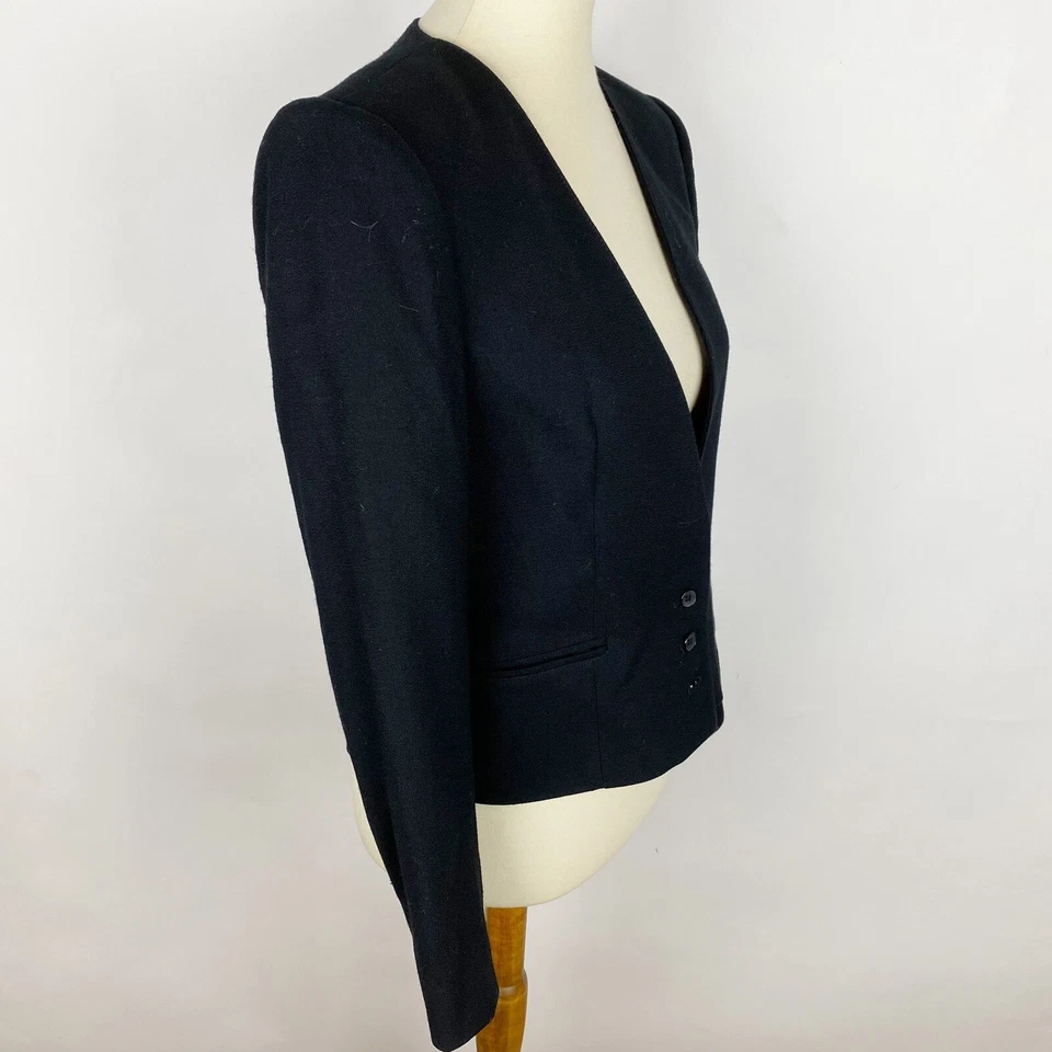THE VILLAGER Black Pure Wool Short Blazer Jacket Womens Size 8 Vintage - Image 2 of 4