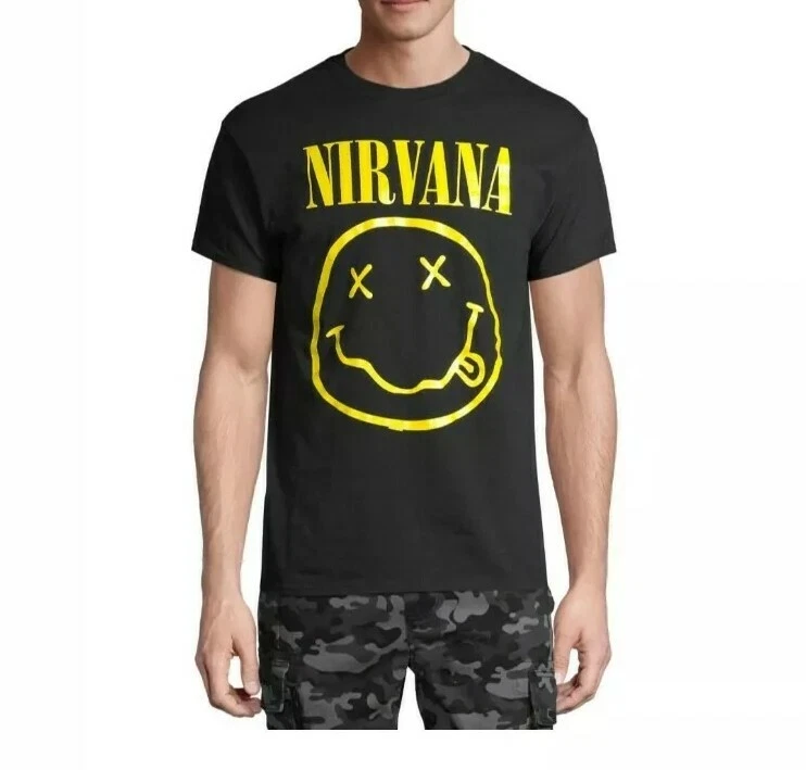 Men's Black Nirvana Smile Graphic Tee T-Shirt Size M 38/40 New