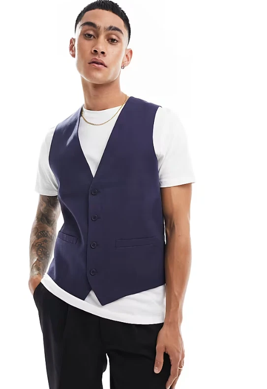 Chaleco French Connection Talla 42 Azul Marino Mezcla Rayón Cuello en V Informal ASOS Nuevo Foto 3 de 4