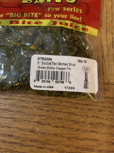 Big Bite Baits Double Tail Skirted Grub Green Pumpkin Copper Fleck - Picture 3 of 6