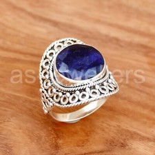 925 Sterling Silver, Oval Blue Sapphire Ring, Designer Indian Ring, Dainty Ring
