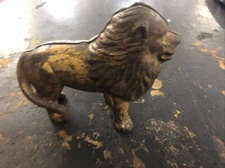 Antique~1900s~AC Williams~Cast Iron~Lion~Coin Bank~Tail Right~6 1/2”x 5”