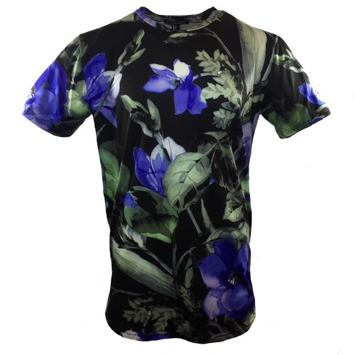 FOREVER 21 Men's T-shirt - Black -Blue Flowers - Fashion -21 Men- SUMMER SALE
