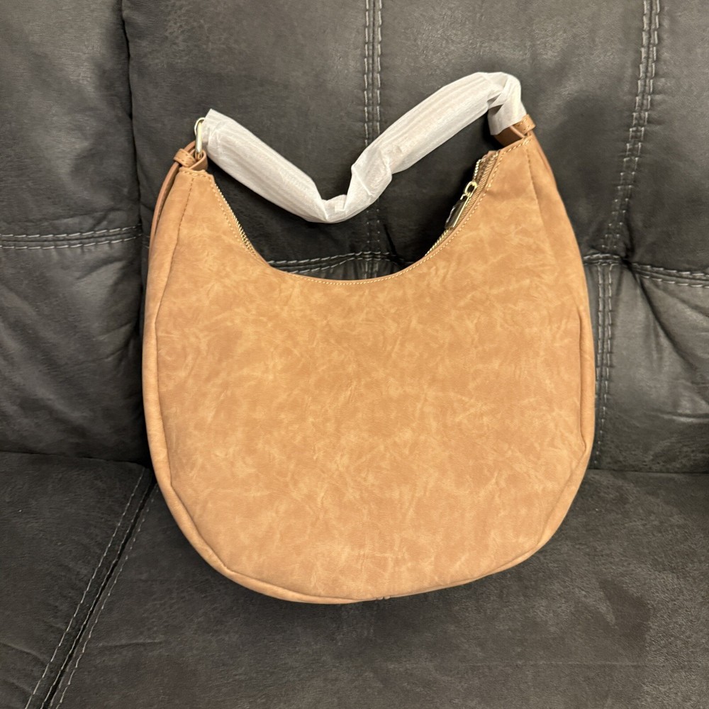 4th & Reckless Faux Suede Crescent Bag Shoulder Purse Brown Tan NEW