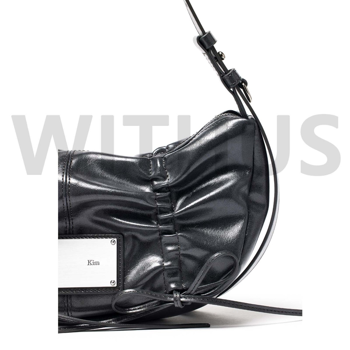 Matin Kim Half Shirring Ribbon Round Bag Charcoal Women's Matin Kim Half Shirring Ribbon Round Bag Charcoal Women's