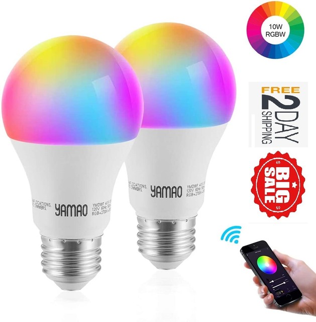2 Pack Smart Light Bulb 2700K-5000K, A19 E26 Dimmable Bulbs 10W, 85W