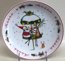 Clare Mackie PPD Santa & Reindeer Under Umbrella  Merry Christmas Plate 8"