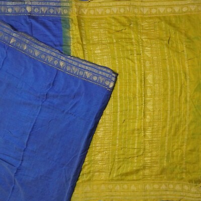 Vintage Blau Saree 100% Reine Baumwolle Zari Gewebt Traditionell Sari 4.6m Craft