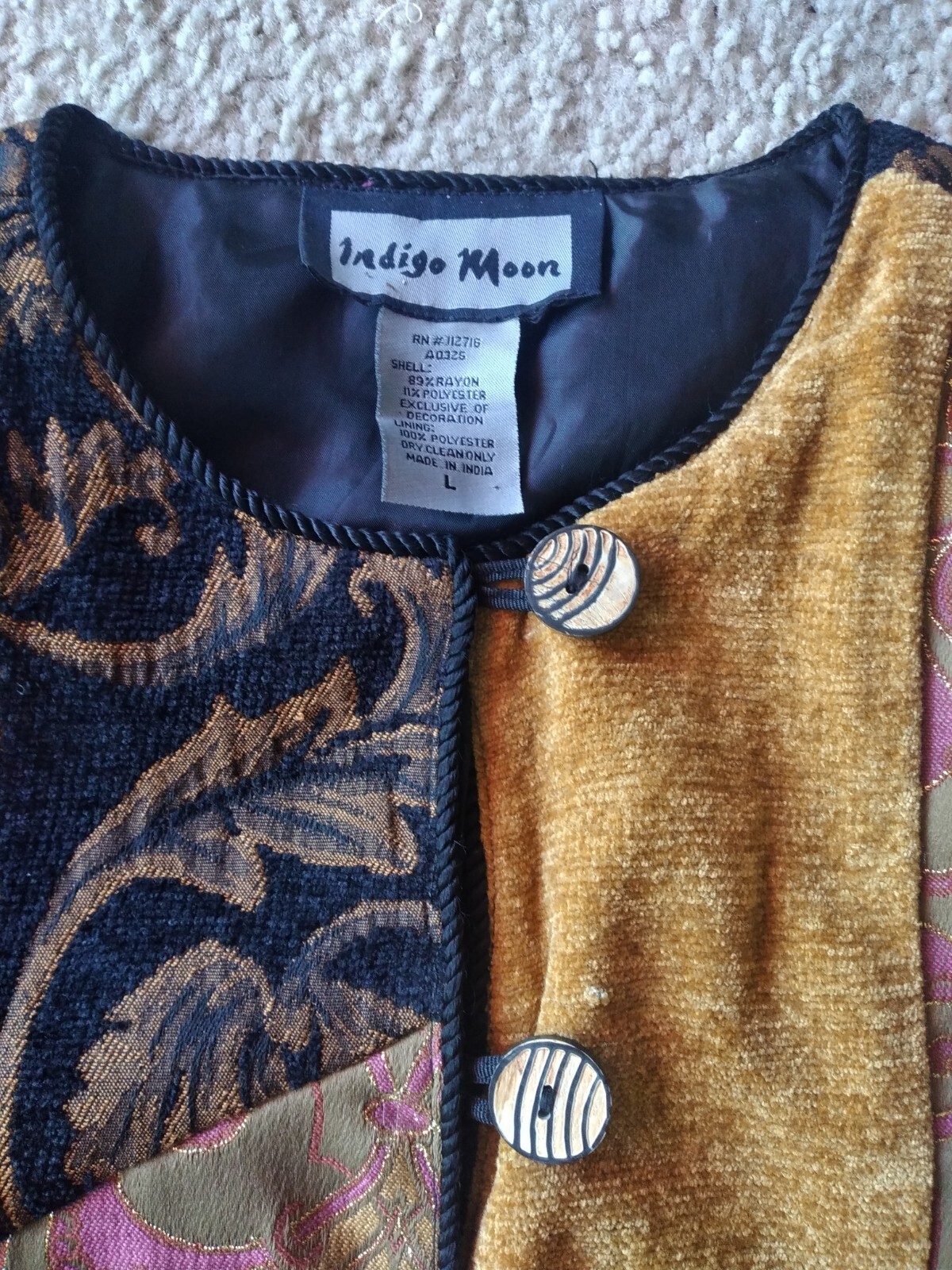 Vintage Indigo Moon Patchwork Womans Jacket Size … - image 3