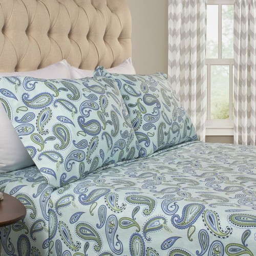 100% Cotton Flannel Paisley Or Solid Bed Sheet Set with Matching Pillowcases - Picture 9 of 62