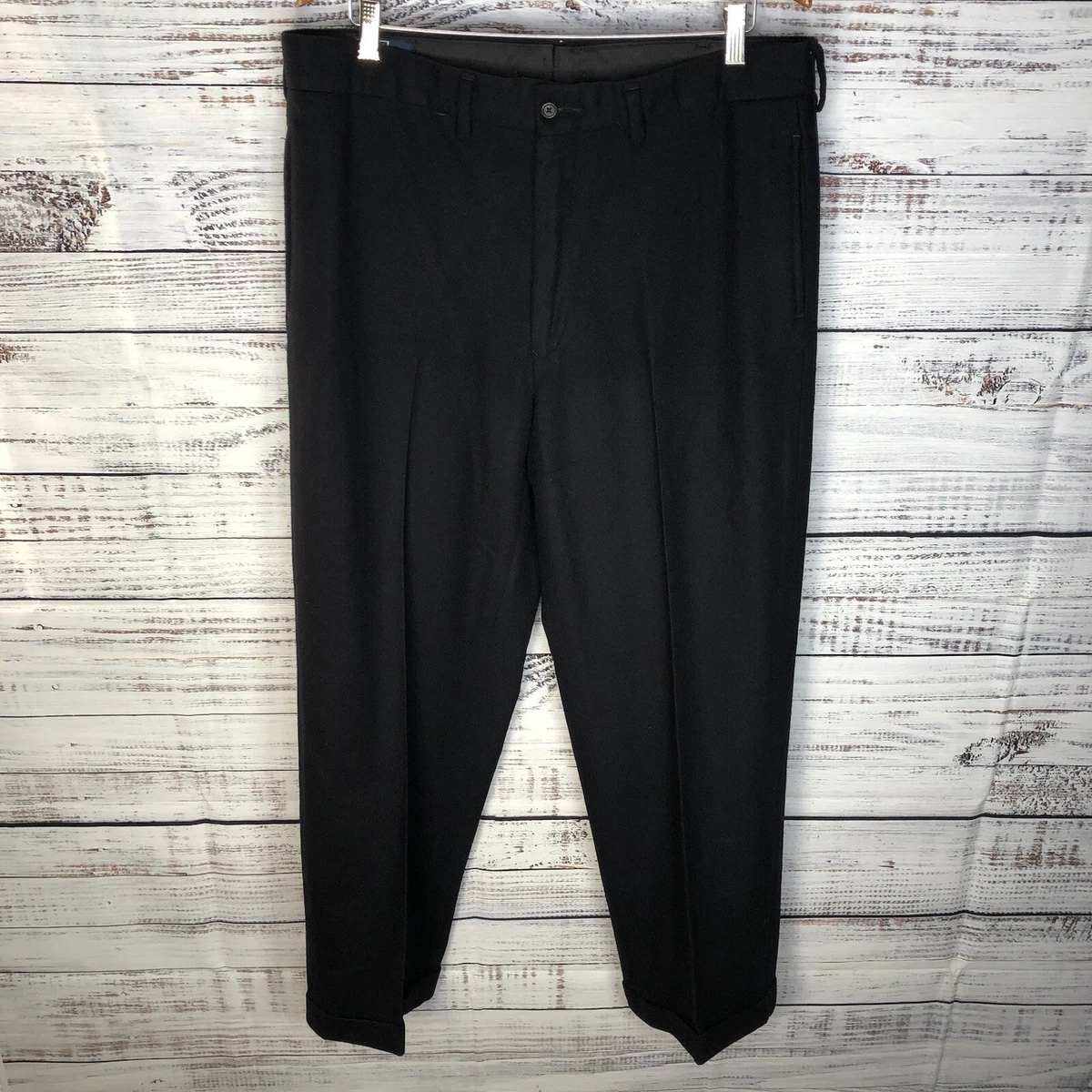 Vintage 80s Polo Ralph Lauren Pleated Cuffed Wool Trousers USA Navy Blue 35x30