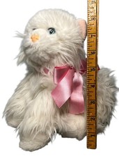 Long Haired White Kitty Cat Plush Stuffed Animal 8" Blue Eyes Pink Bow Persian