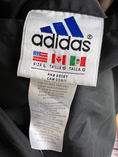 Adidas Reversible Coat Mens size Large Vintage 90s Trefoil Hooded Nylon 3 Stripe - Picture 2 of 12