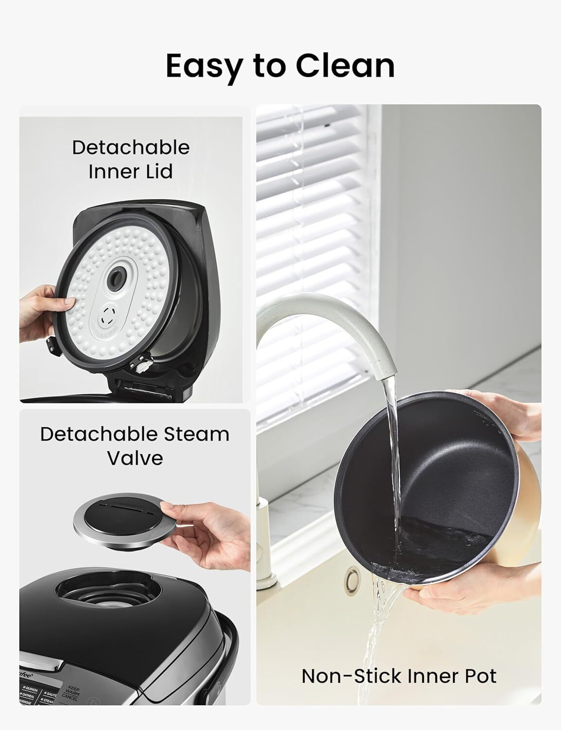 Rice Cooker 12 Cups Cooked/6 Cups Uncooked Portable Non-Stick Rice Maker Black