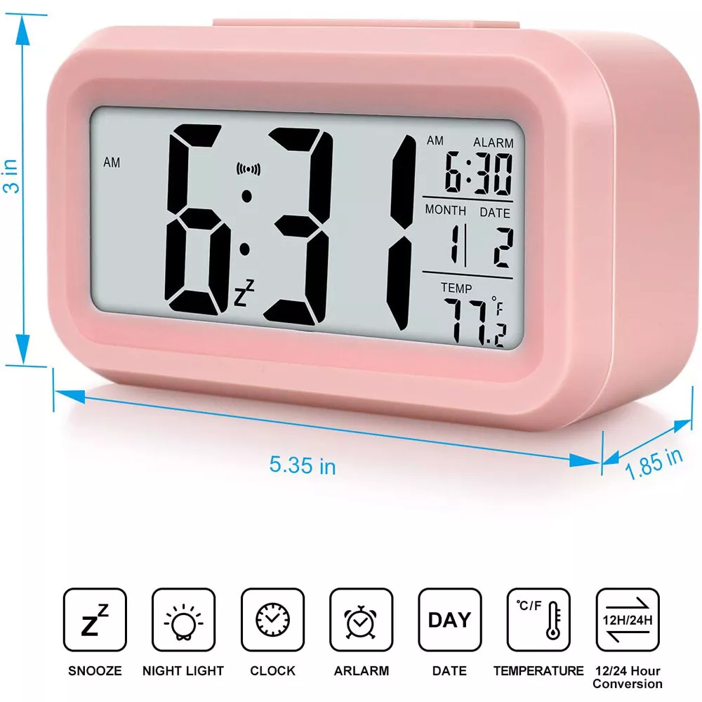 Digital Alarm Clock Large LCD Display Thermometer Smart Night