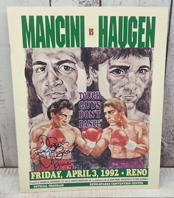 Ray Boom Boom Mancini Boxing Program Scoresheet Autographed Signed Greg Haugen