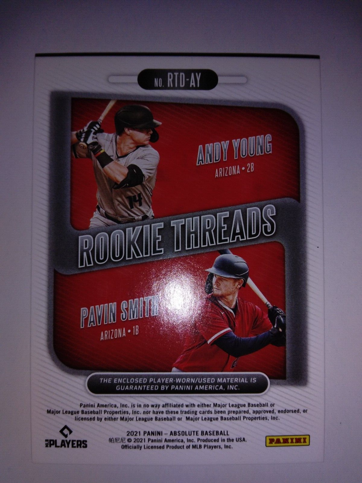 2021 Panini Absolute - Rookie Threads Duals Pavin Smith, Andy Young # ...
