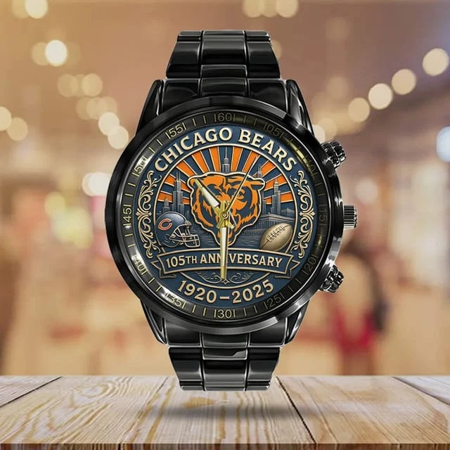 Chicago Bears Black Stainless Steel Watch-personalize name - Image 3 of 4