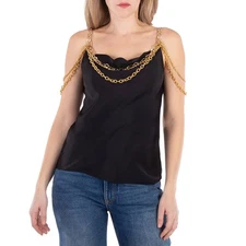 Rabanne Ladies Black Top Embellished With "Eight" Signature Chain
