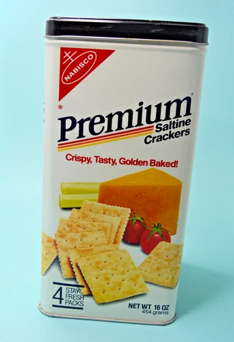 Vintage 1985 Nabisco Premium Saltine Crackers 16 oz Tin Metal Canister