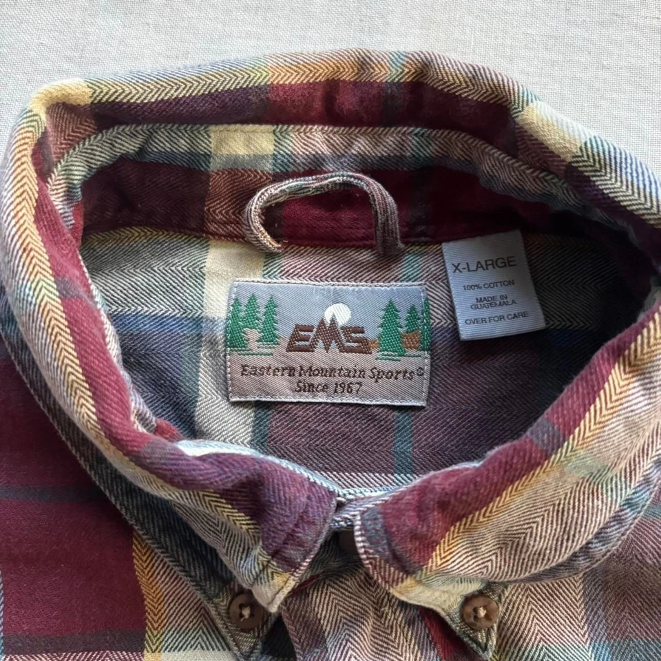 Camisa de franela Eastern Mountain Sports EMS roja marrón a cuadros para hombre XL Foto 2 de 4