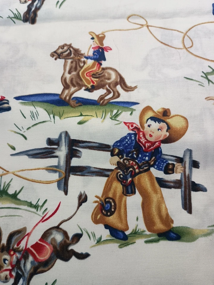 Retro Vaquero Algodón Niños Vintage David Textiles 1 Yarda 44"X36" Nuevo Sin Etiquetas Caballo Burro Foto 2 de 4
