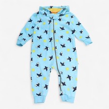 Frugi Snugglesuit Blue Puffin Organic Cotton Warm Zip, 3-6 months