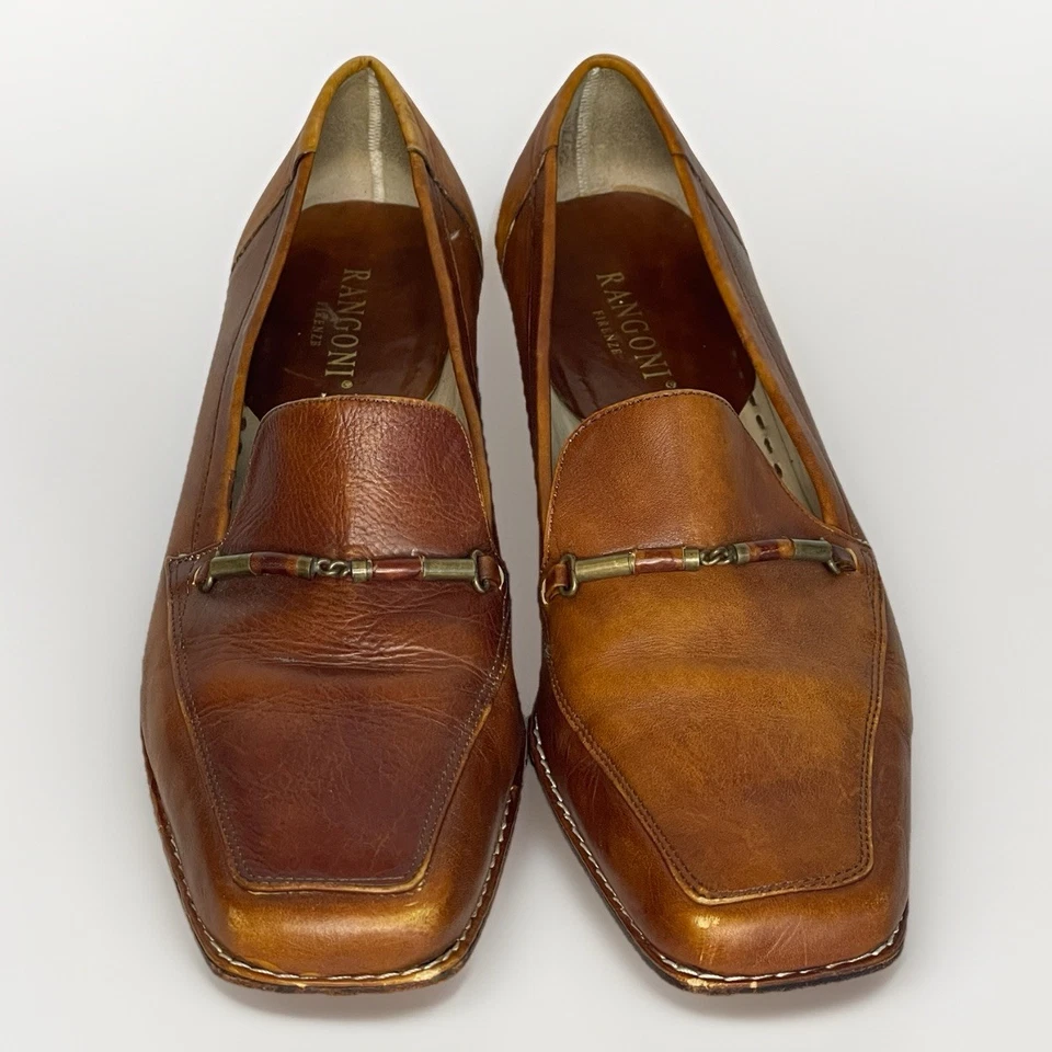 Mocasines italianos de cuero para mujer marrón coñac Rangoni Firenze 9 B Foto 4 de 4