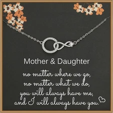 Mother Daughter Necklace, Sterling Silver CZ Infinity Circle Necklace for Women