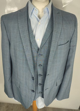 Harry Brown Blue Check Slim Fit 3-Piece Suit Jacket, Waistcoat, Trousers