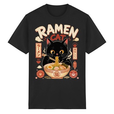 Katzen T-Shirt Katzenmotiv Ramen Cat Japan Print Aufdruck Unisex Größe S-5XL