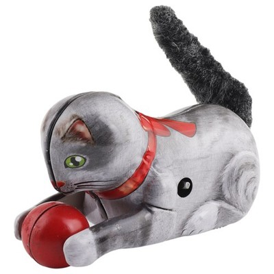 Blechspielzeug Katze grau mit Ball Rolling Cat Kätzchen Blechkatze