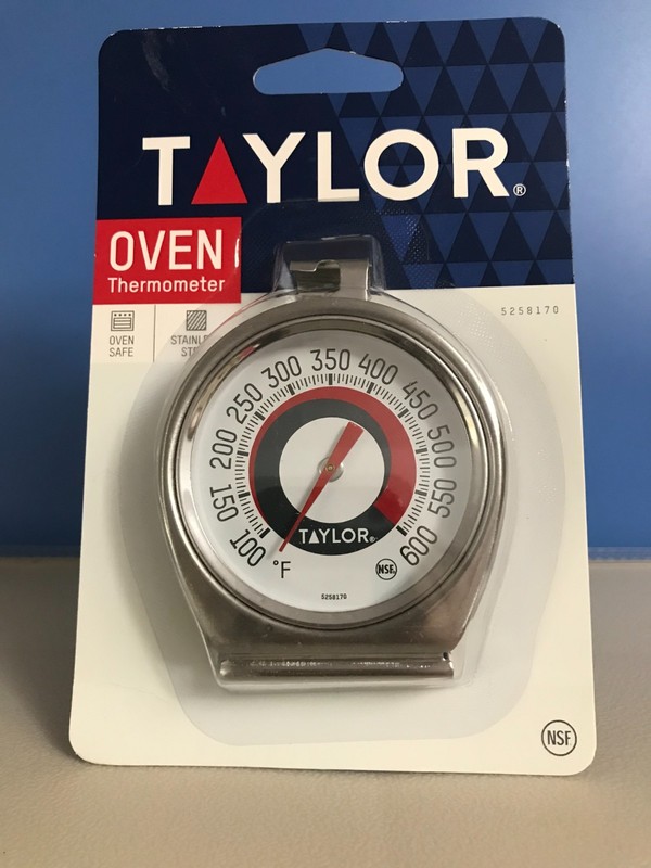 Oven thermometer.   Oven safe. Stainless Steel.  Hang or stand in oven. 3"high
