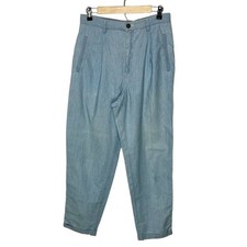 Vintage Liz Wear Cotton Front Pleat High Waist Light Blue Pants - Women's 12