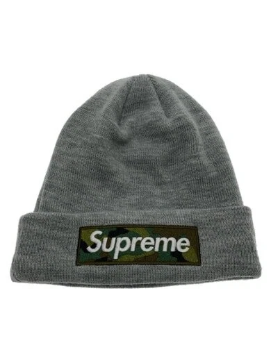 Supreme New Era 23Aw boîte logo bonnet camouflage bonnet tricot sans acrylique gris AEt16