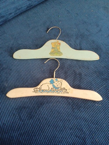 Lot Of 2 1930s Vintage Children's Wooden Clothing Hanger Cat & Jack Jill