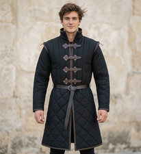 Medieval Black Gambeson Jacket Padded Armor Coat for LARP SCA Reenactment