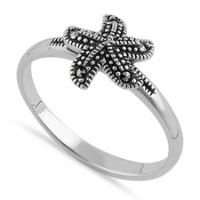 925 Sterling Silver Star Fish Marcasite Ring