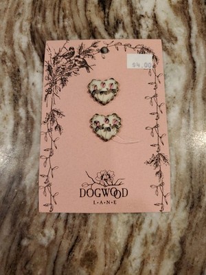 Vintage Dogwood Lane Ceramic Buttons: 2 Heart Shaped