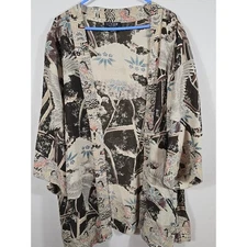 Citron Two Piece Santa Monica Kimono Open Front Silk Crane Print Jacket 1X