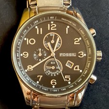 Fossil Men’s FS4249 Stainless Steel Chronograph Watch Black Dial New Battery