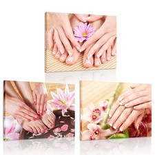 iKNOW FOTO Canvas Set of 3 Wall Art Manicure Painting Hands Foot Bath Massage...