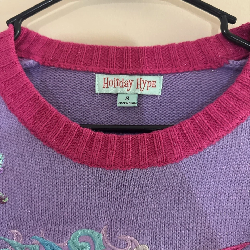 Holiday Hype Unicorn Christmas Sweater - Purple & Pink, Sequin Embellished, S - Image 3 of 4