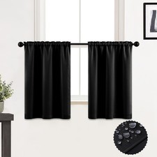 36 Inch Length Curtains for Bathroom Window,Small Waterproof Set 2 Panels Black