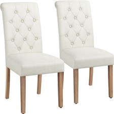 Dining Chairs 2pcs Fabric Kitchen Chairs High Back Upholstered Seat, Home, Beige